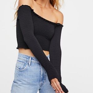 Free people seamless intimate textured long sleeve off shoulder crop